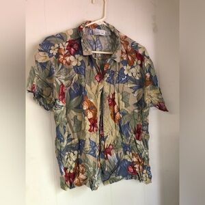 Allyson whitmore rayon flower floral button down colorful shirt short sleeve